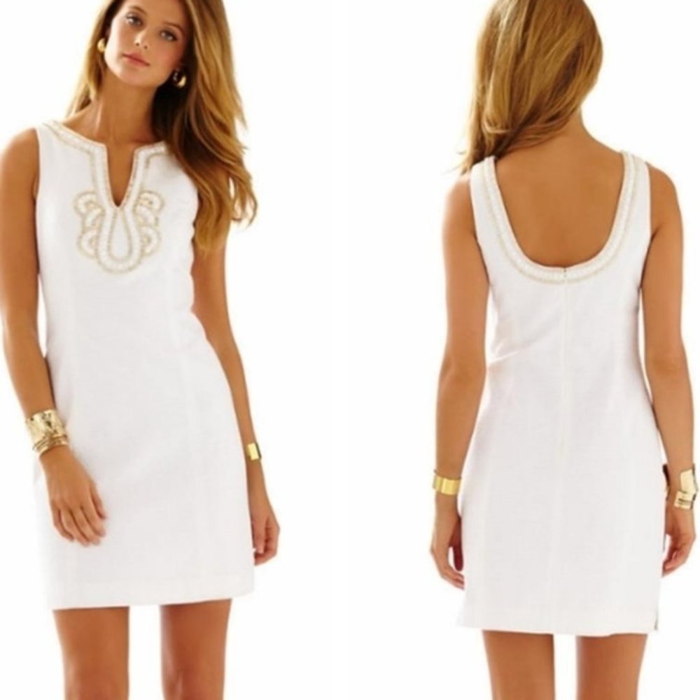 LILLY PULITZER White Beaded JANICE Shift Dress